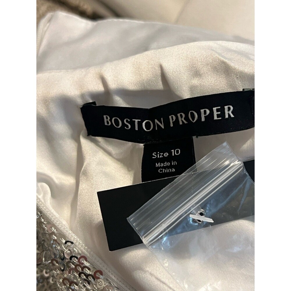 BOSTON PROPER NWOT Silver Sequined Sheath WhiteCocktail Dress - SZ 10 PARTY CHIC - Picture 8 of 11